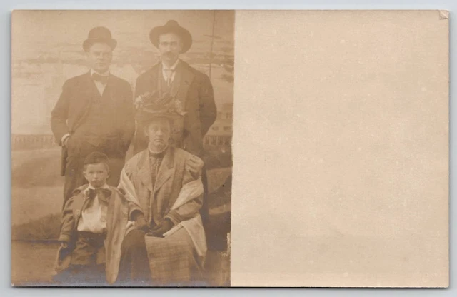 RPPC Family Photo Faux Port Beach Scene Studio Prop Photo Postcard J24