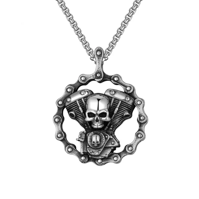 Mens Stainless Steel Motorcycle Chain Biker Skull Pendant Necklace Men For Gift