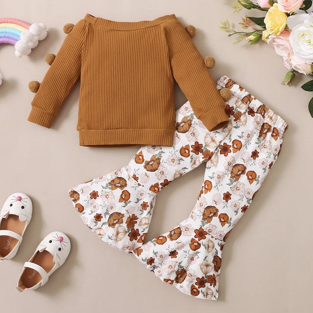 Kids Toddler Baby Girls Long Sleeve Tops+Floral Flared Pants Outfits Clothes 8
