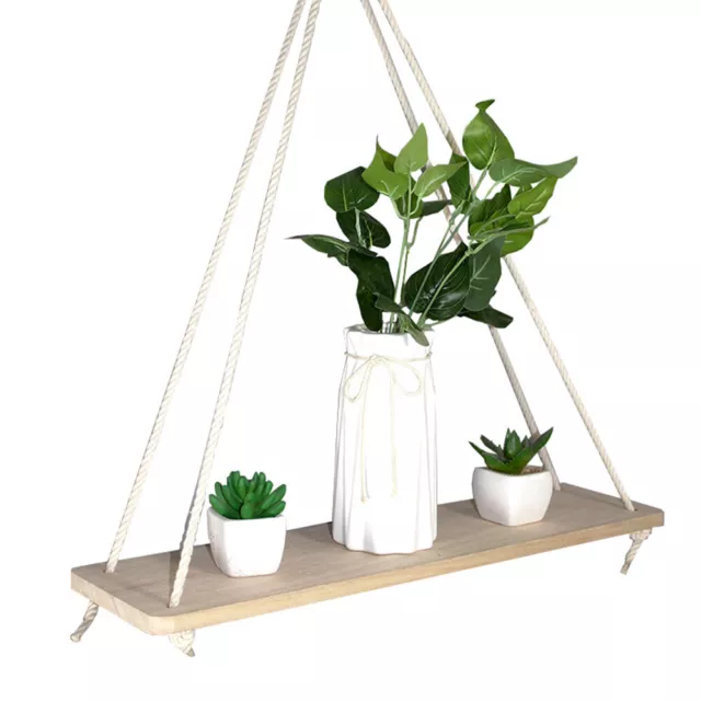 1 Tiers Rustic Wooden Hanging Rope Shelves Wall Mounted Floating Storage Shelves