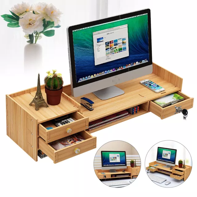 Wooden Desk Organizer with Drawers Office Supplies Computer Desktop Tabletop  US