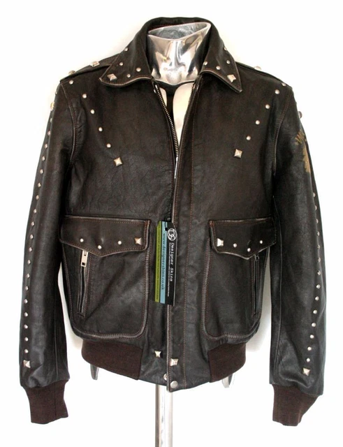 MEN'S DIESEL L-GREIF Leather Jacket Brown Large RRP £710 Studded