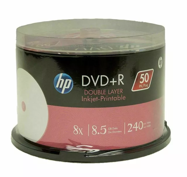 50 x HP 8.5GB DVD+R DL Dual layer 8X - Full Hub Printable DVD DL + Free Sleeves