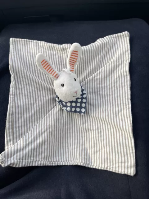 O/ Doudou IKEA Lapin Plat Carré Rayé Bleu Blanc Orange Gris Écharpe