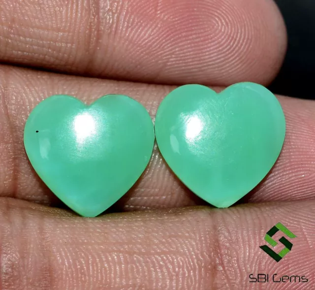 12.87 CTS Natural Chrysoprase Heart Shape Cabochon Pair 15x15 mm Loose Gemstones