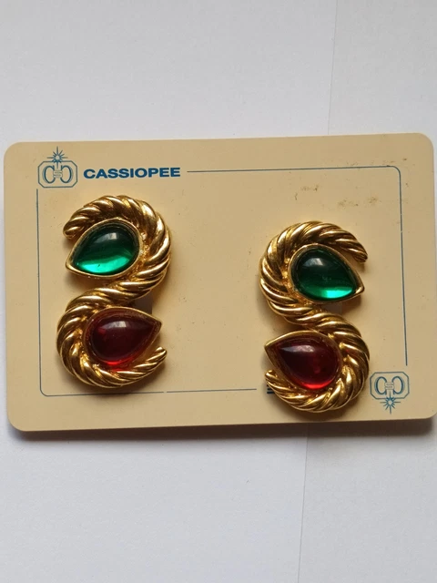 Boucles d'oreilles clips fantaisies vintage rouge et métal