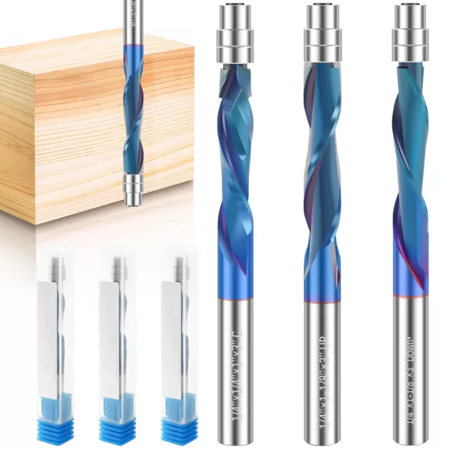 3x 1/4" Shank Spiral Flush Trim Router Bit Hardness Spiral Bit For Woodworking◎