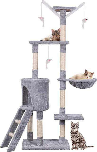 Árbol para gatos HOMIDEC, 145 cm, postes para arañazos estable multinivel, torre de escalada gris