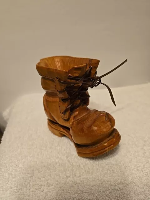 Vintage "Jim Bristow"  signed Carved Wooden Boot. Detail Is Amazing. Fine Work.