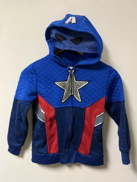 marvel avengers captain america kids hoodie size 7 costume disney mask full zip