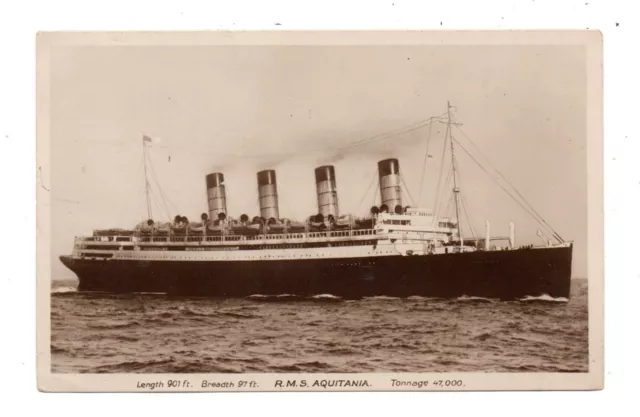 SS AQUITANIA AT SEA, CUNARD SHIP LINE, REAL PHOTO PC, used Paquebot 1925