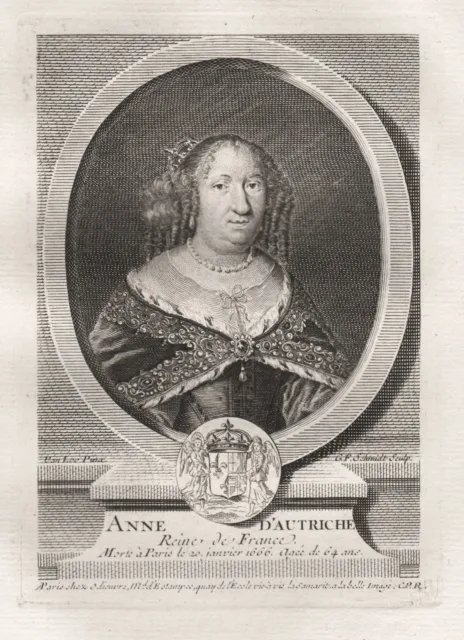 Anne D'Autriche Anna Di Austria Incisione Ritratto Engraving 1750