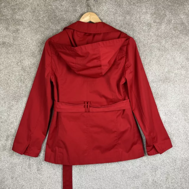 Ellen Tracy Jacket Womens Small Petite Red Button Front Hooded Belted- 7483* 2
