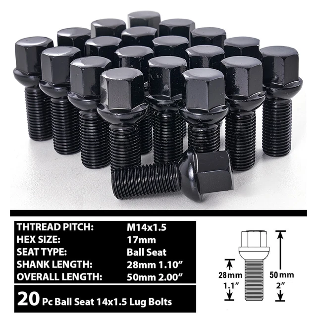 20 Black Alloy Wheel Nuts 14x1.5 Thread For Ford S-Max Mk2 (2010-2015)