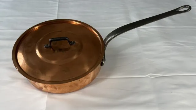 French Vintage Copper Heavy Sauteuse 29cm 3.5mm With Wrought Iron