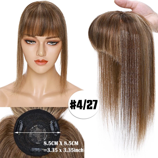 Women Human Hair Topper Toupee Clip In Wiglets #4/27 Medium Brown/ Dark Blonde