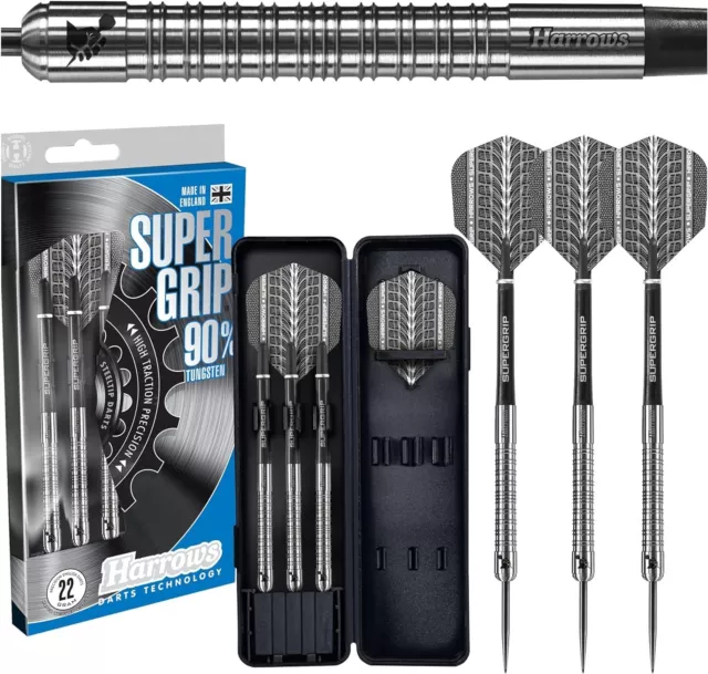 Harrows SUPERGRIP 90% Tungsten Steel Tip Darts Set 21g, 22g, 23g, 24g, 25g,...