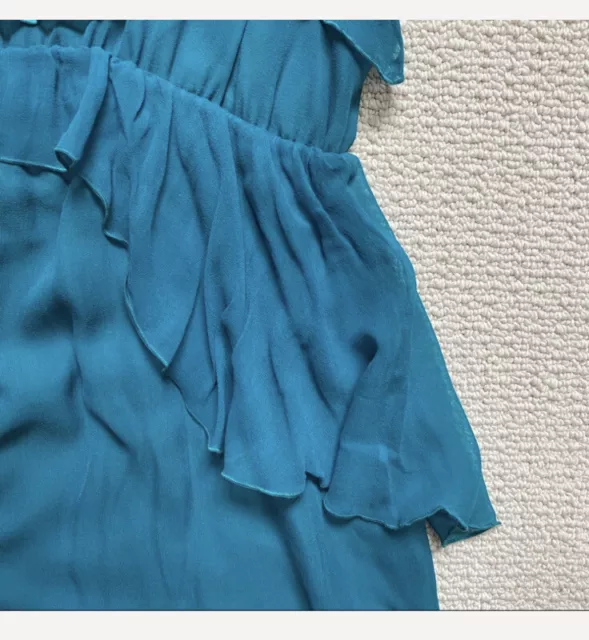 Susana Monaco teal Silk Chiffon Juliette Fiji Ruffle Dress Size 8 3