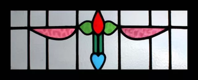 Victorian Floral English Antique Stained Glass Transom Window
