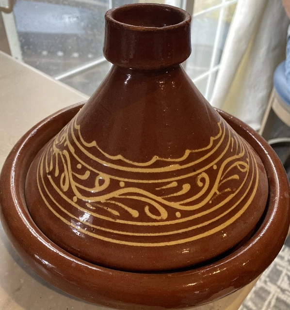 VTG Moroccan Terracotta Tagine Pot Hand Painted Glazed~ Made in Morocco