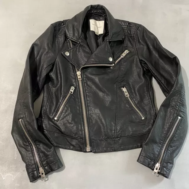 American Eagle Jacket Womens Small Black moto biker rock punk Faux Leather