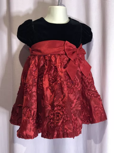 Rare Editions 18M Holiday Black Velour Red Sequin Baby Infant Girls Dress Q7