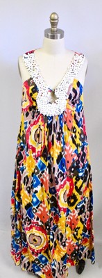KAS New York Women's S Heavy Beaded Neck Brightly Colored Boho Long Dress NWOT
