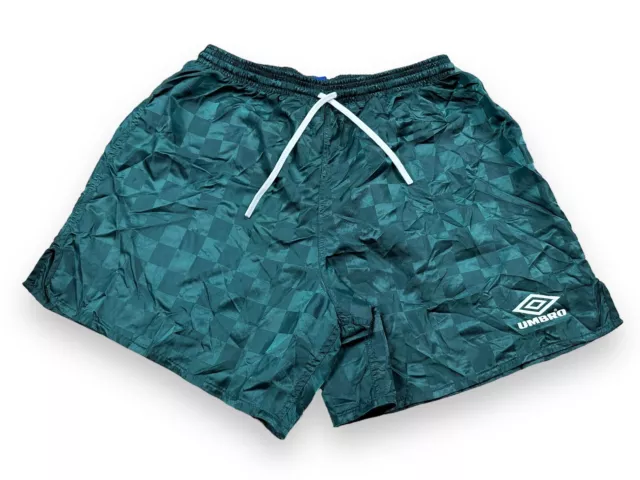 Vintage 90s Umbro Solid Green Checkered Soccer Shorts Made In USA Size Adult L
