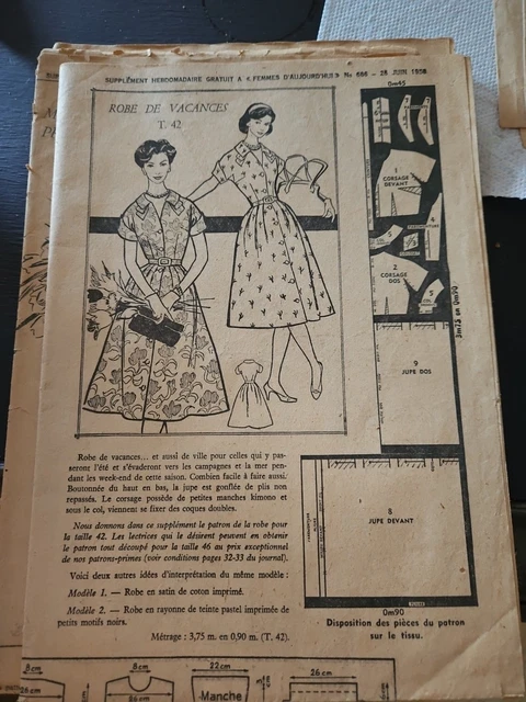 Patron De Couture Vintage Femme – Robe Bain De Soleil 1952, D’époque, Complet, Occasion