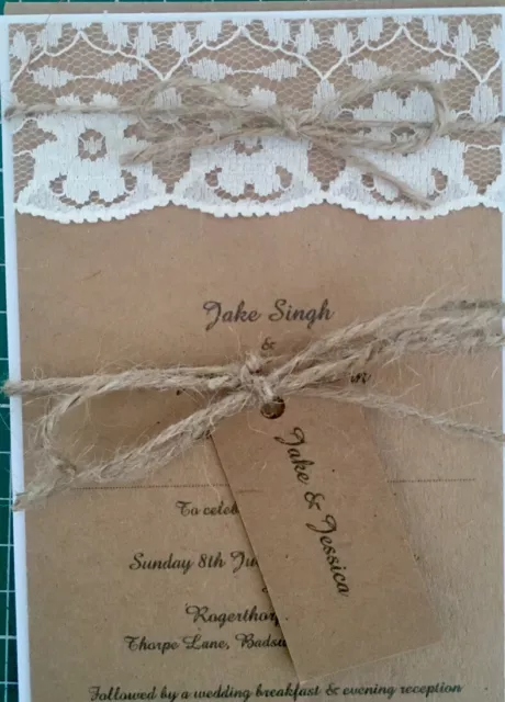 Handmade Vintage Lace personalised wedding invitations