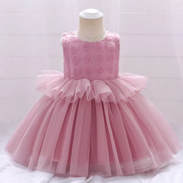 Vestido de Princesa de Bautizo con Flores y Encaje de 1er cumpleaños para niña