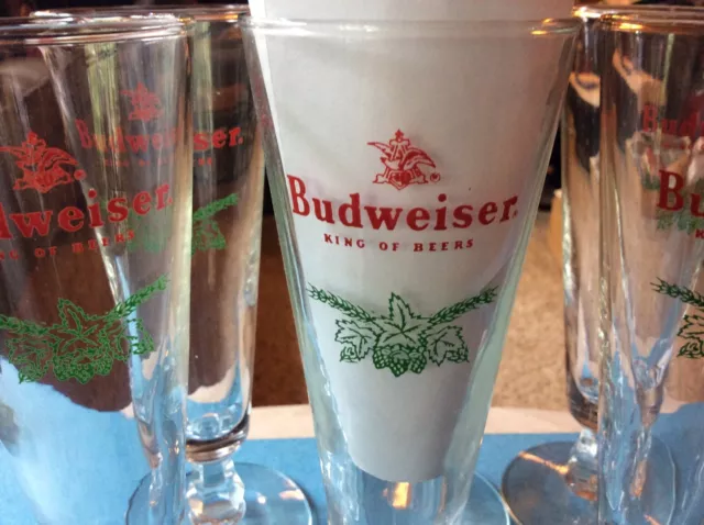 6 BUDWEISER since 1876 Champagn Flute Beer Glass Red logo 11 fl oz Cup unused 2