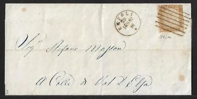 ITALY NAPLES TO COLLE DI VAL D'ELSA 10f ON LETTER COVER 1862