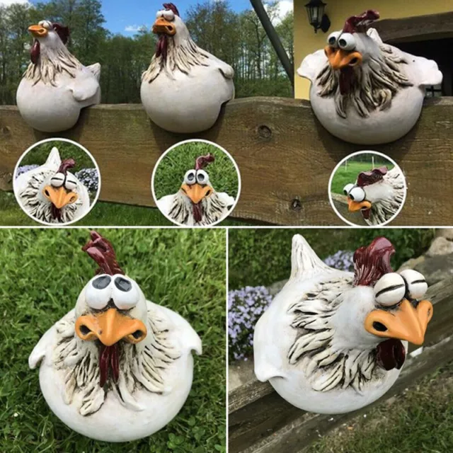 Funny Chicken Fence Statues for Garden Stairs Farm Chicken Sculpture Decoration