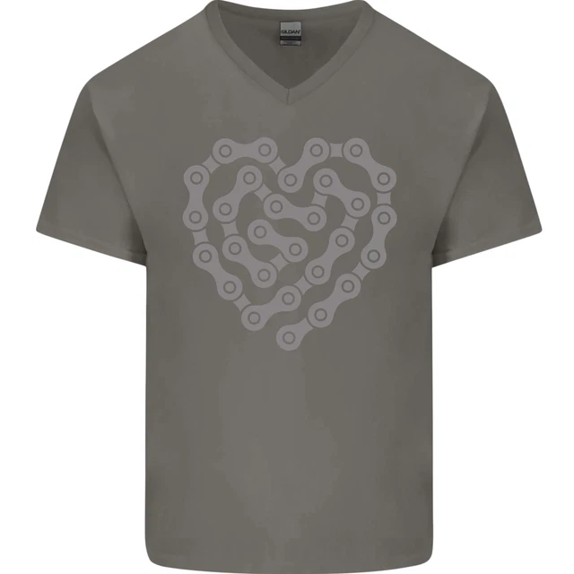 Bike Heart Chain Cycling Biker Motorcycle Mens V-Neck Cotton T-Shirt