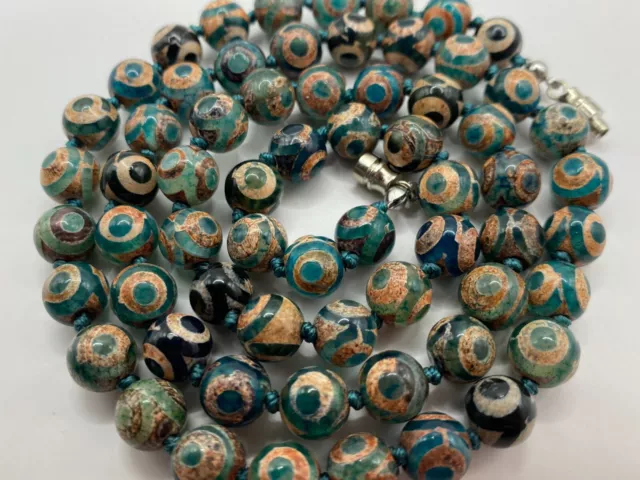 Vintage Jewellery Tibetan Dzi Three Eye Stone Bead Hand Knotted Necklace