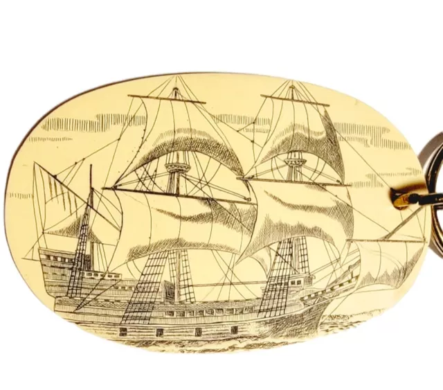 Scrimshaw Replica Keychain Whaling Ship Seaport Souvenir Keyring Ocean Gift