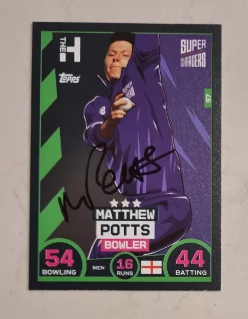 The 100 Matthew Potts Cricket Signed In Person Topps T20 Trade Card Genuine