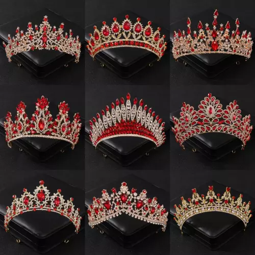 Baroque Red Crystal Tiaras Crowns Rhinestone Tiaras Wedding Hair Accessories
