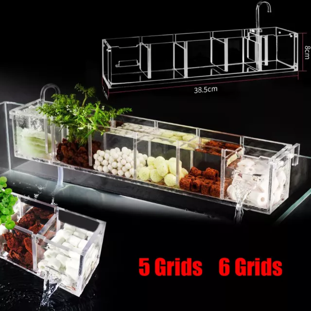 5 / 6 Grids Aquarium Fish Tank Acrylic External Hang On Filter Box Without Pump