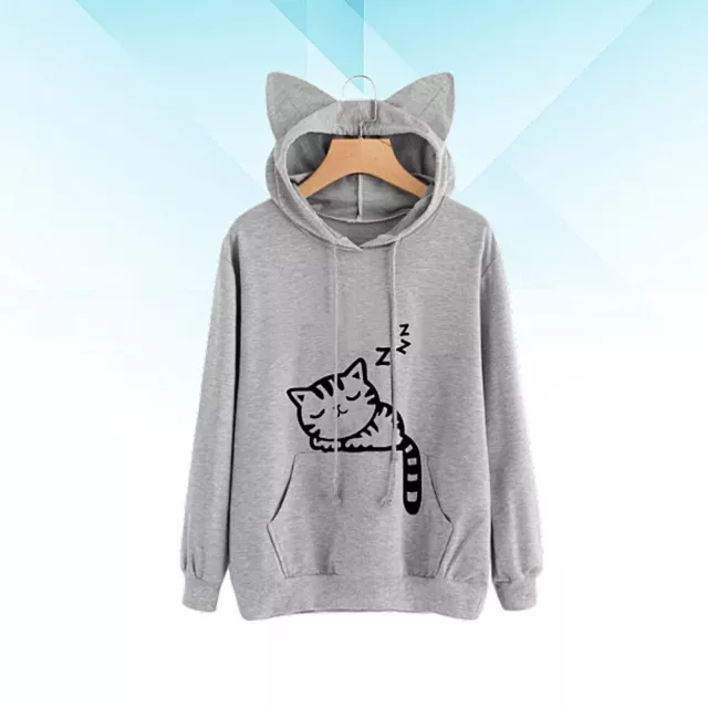 Adorable Cat Printed Hoodie Fashionable Loose Pullover Long Sleeve Sweater for
