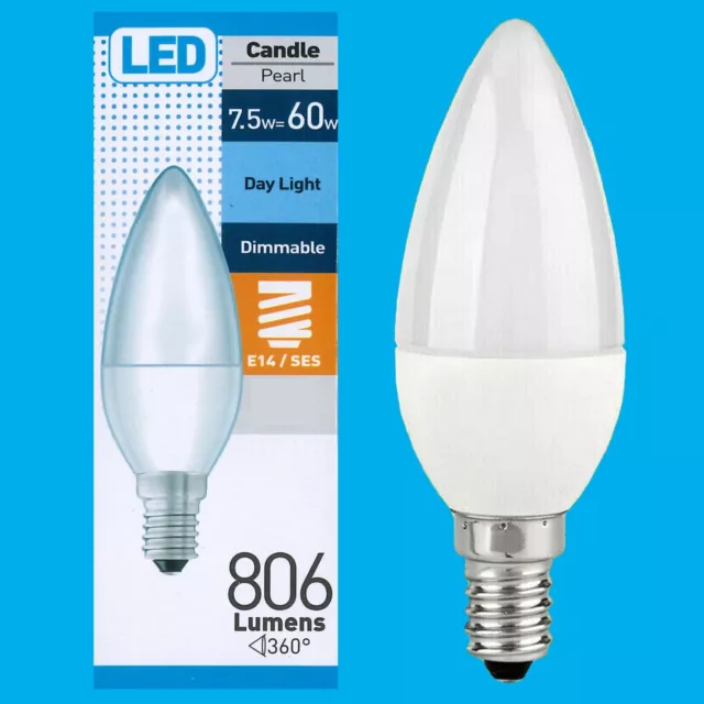 2x 7.5W (=60W) Dimmbare Perle LED Kerze, Ses E14,Tageslicht 6500K,Glühbirne