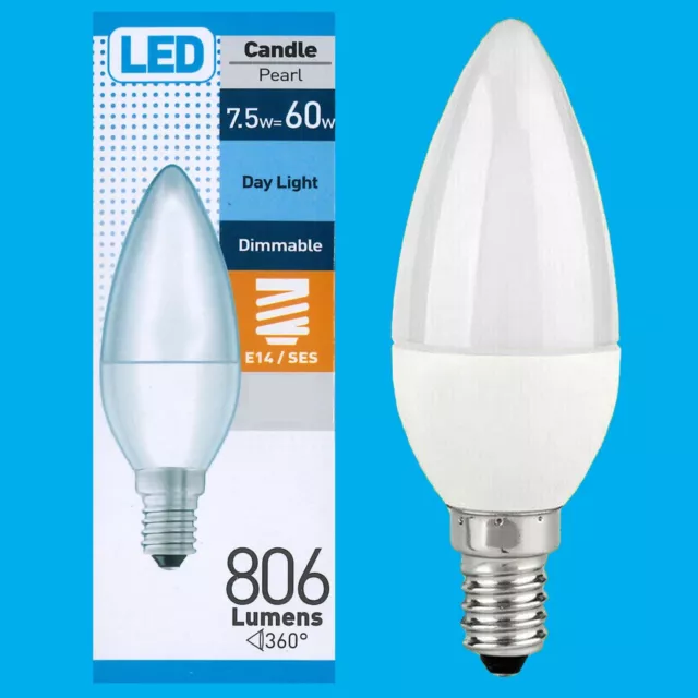 7.5W (=60W) Dimmbare Perle LED Kerze, Ses E14, Tageslicht 6500K, Glühbirne Lampe