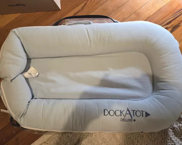 EUC DockATot Deluxe + Dock The All in One Baby Lounger Light Blue Excellent