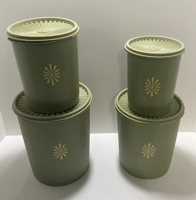 4PC VINTAGE TUPPERWARE Avocado Green Starburst Nesting Canister Set w