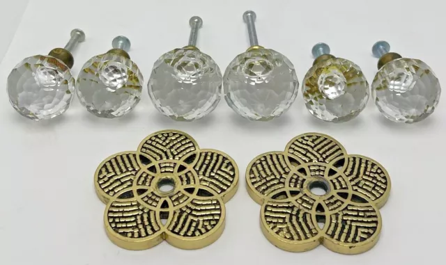 Faceted Crystal Round Glass Drawer Pulls Cabinet Knobs Beckwith Back Plates