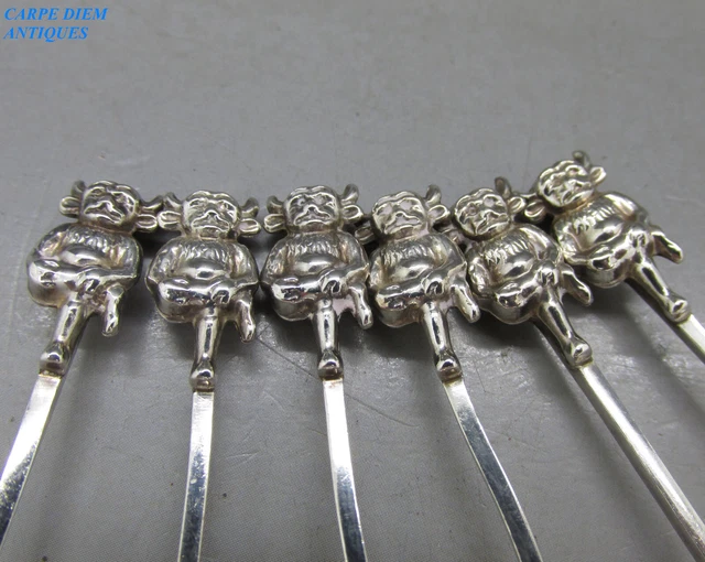 Set cassa antica 6 cucchiaini da caffè top lincoln argento massiccio imp ""gremlin"" 1921