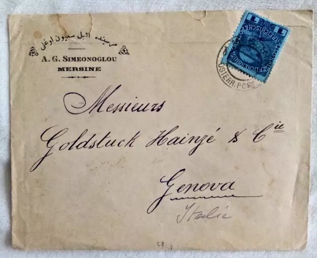 1908. Österreichische Post In Der Levante. Franz Joseph 1 Piaster Nach Genova