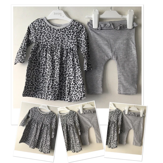 Peacocks Baby Girls Leopard Tunic Dress & Matalan Leggings Outfit 0-3 Months