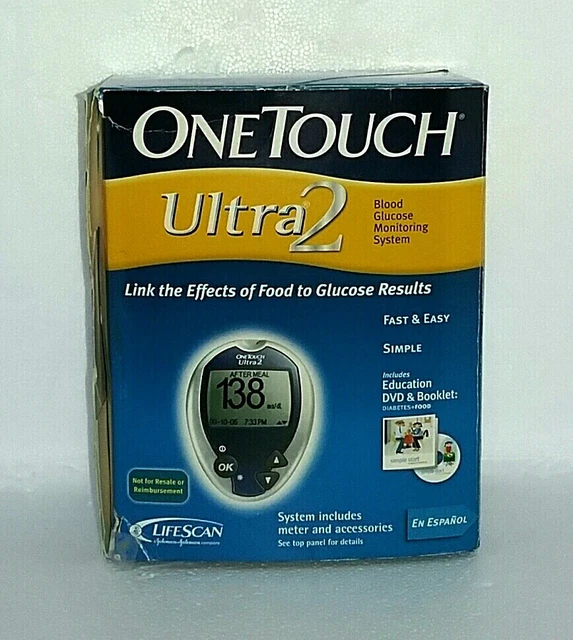 Unidad de sistema de medidor/monitor de glucosa en sangre One Touch Ultra 2, estuche, lanceta